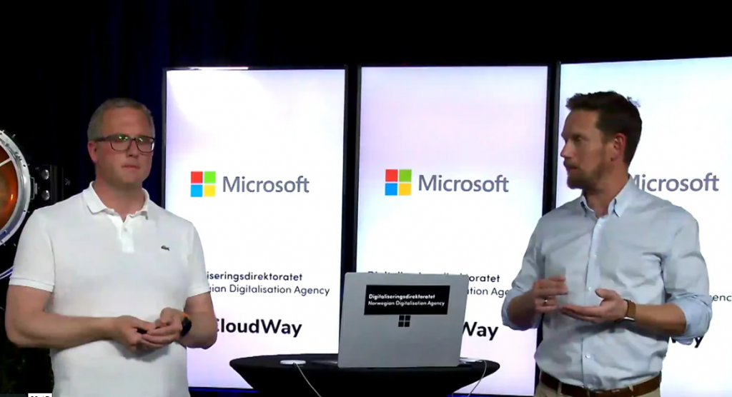 Håvard Kristiansen og Tommy Harjo på Microsoft-seminar. Skjermbilde fra video.