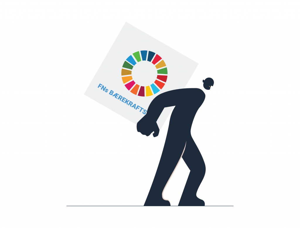 Illustrasjon. En person holder ikonet for FNs bærekraftsmål.
