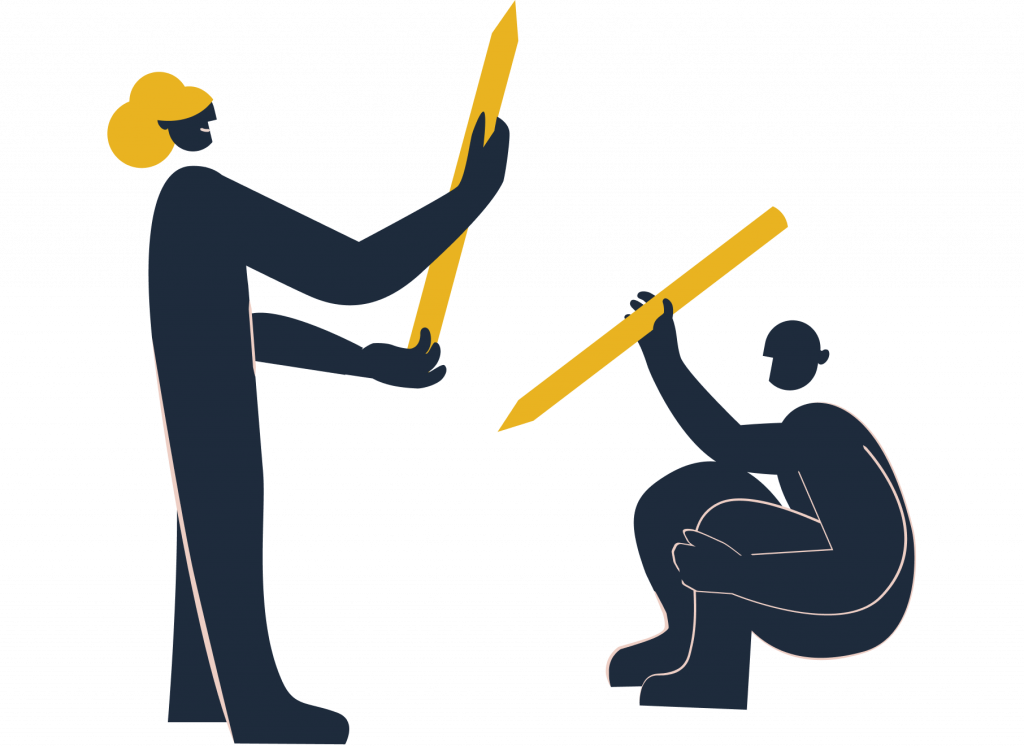 Digdir illustrasjon – to personar med gule blyantar