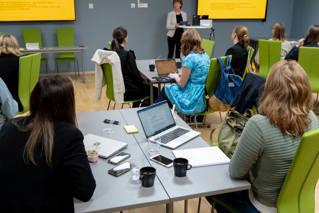 Deltakerne på stimulab kick-off som følger med på presentasjoner fra de andre prosjektene