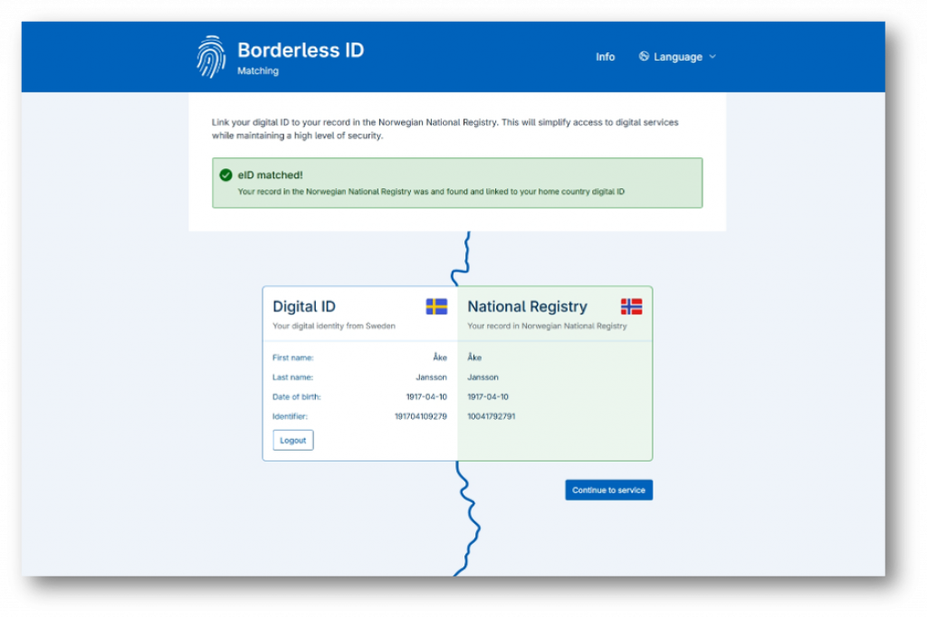 Demonstration of successfull match in NOBID IdM Service