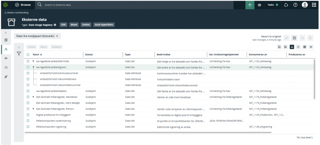 Lånekassens oversikt over «hvilke data vi er avhengige av for å levere de tjenestene vi gjør, og hva som er opphavet til disse dataene».