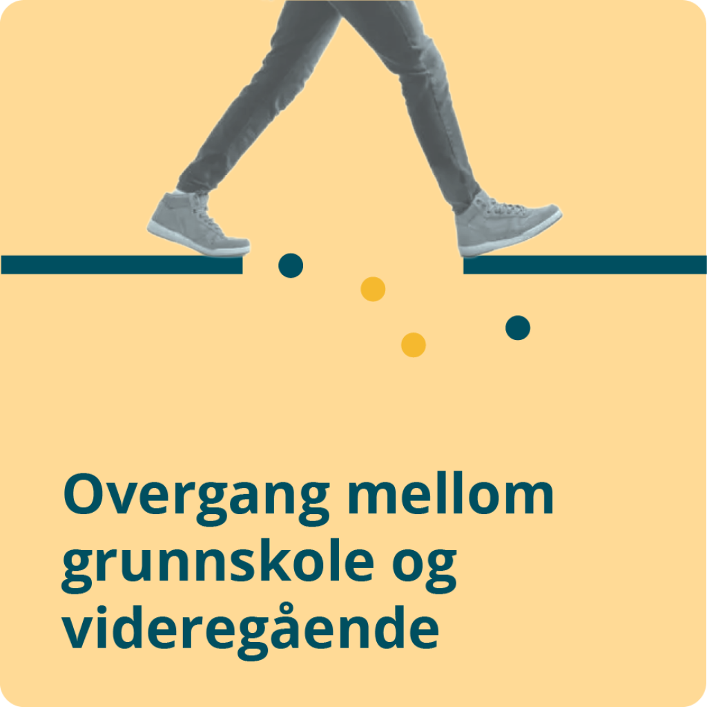 Illustrasjon av ben som går med teksten "Overgang mellom grunnskole og videregående"