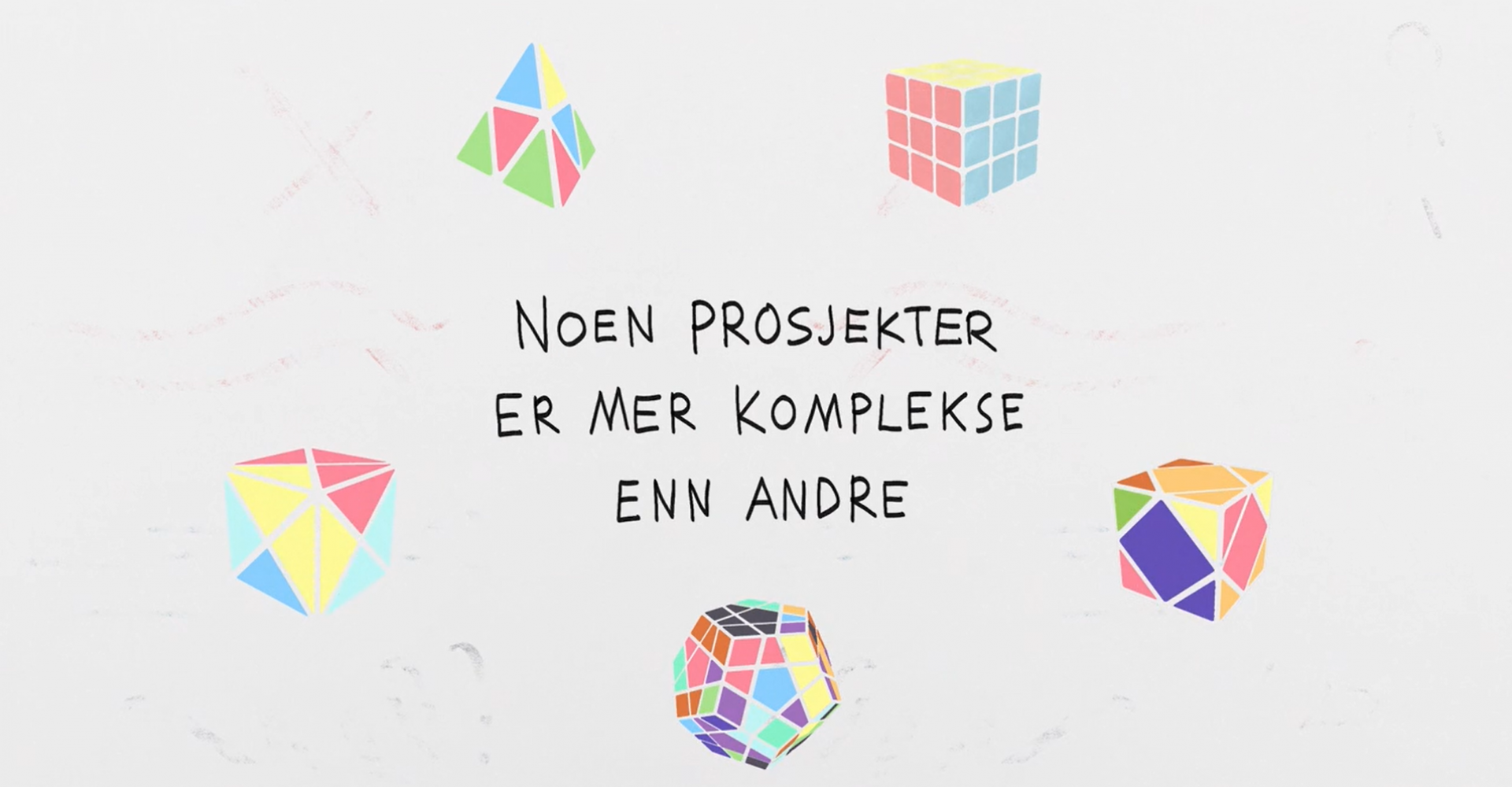 Illustrasjonsbilde. Ulike varianter av rubiks kube rundt teksten: Noen prosjekter er mer komplekse enn andre.