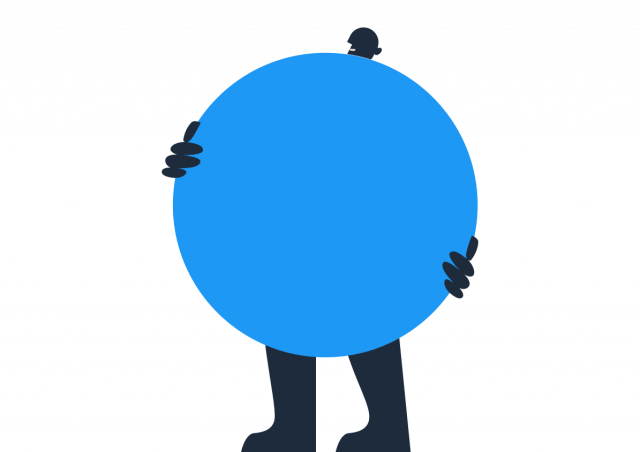 Illustrasjon. En person løfter en stor ball.